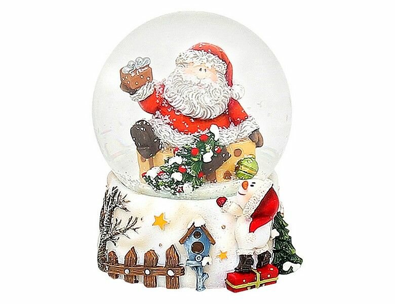 Снежный шар любопытный снеговичок получает подарок, полистоун, стекло, 7.5 см, Sigro 50-1377-2