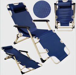 Кресло-шезлонг для дачи складной , усиленный / с подушкой / синий