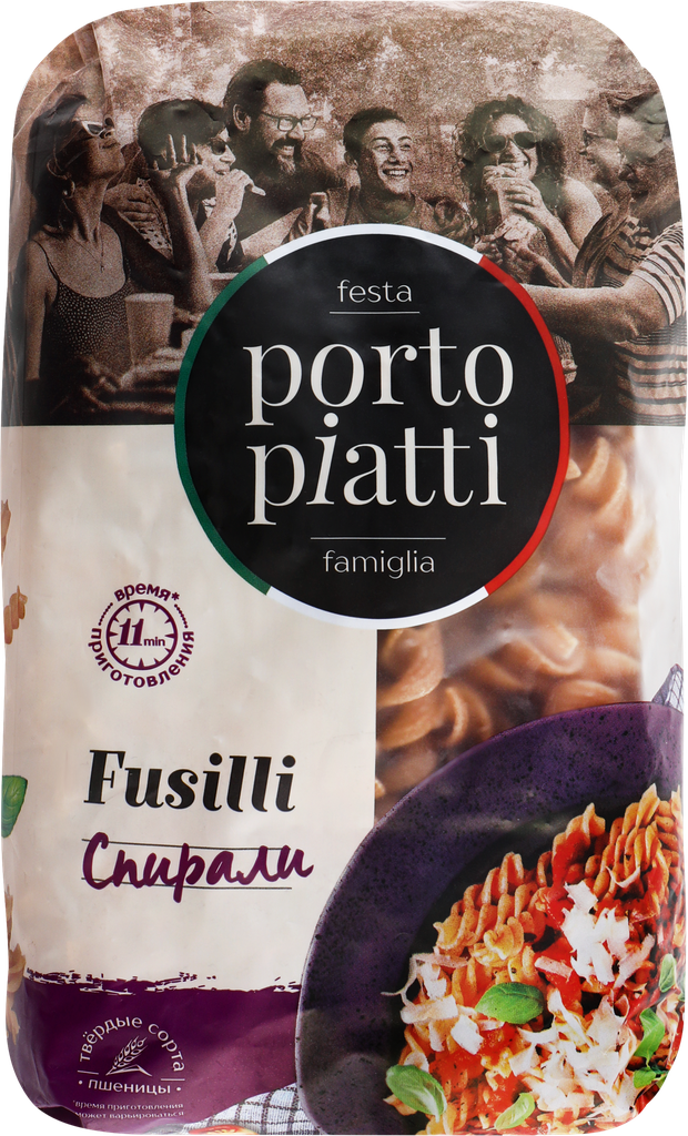 Макароны цельнозерновые PORTO PIATTI Fusilli Спирали, 450г