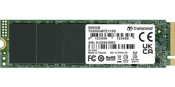 Накопитель SSD Transcend PCI-E 3.0 x4 500Gb TS500GMTE115S 115S M.2 2280 0.2 DWPD