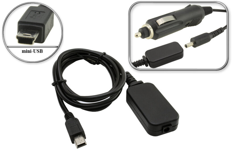 Переходник (конвертер) 12V, 3.5mm x 1.35mm - 5V, mini-USB, понижающий, черный, для подключения видеорегистратора