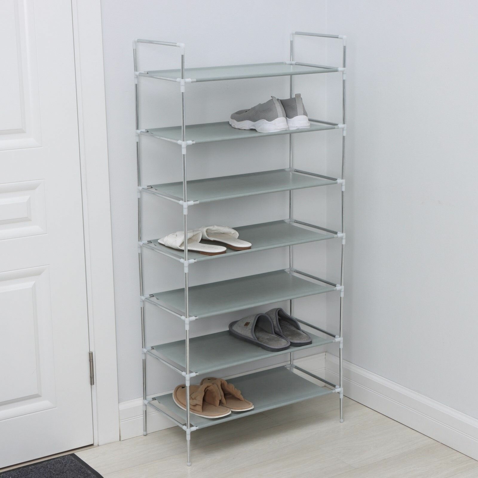 фото Серая полка для обуви LaDоm с 7 ярусами (60х30х120 см)