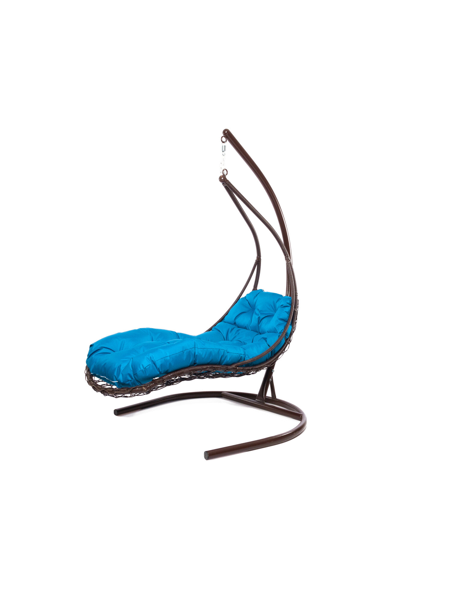 Подвесное кресло M-group лежачее с ротангом коричневое голубая подушка