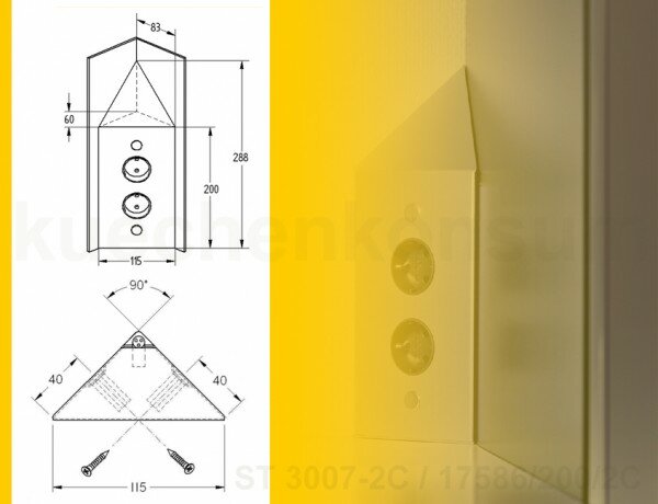 Угловая розетка Thebo 17586/200/2c, нержавеющая сталь.