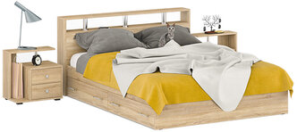 Кровать Камелия с ящиками 1600 + две тумбы, цвет дуб сонома