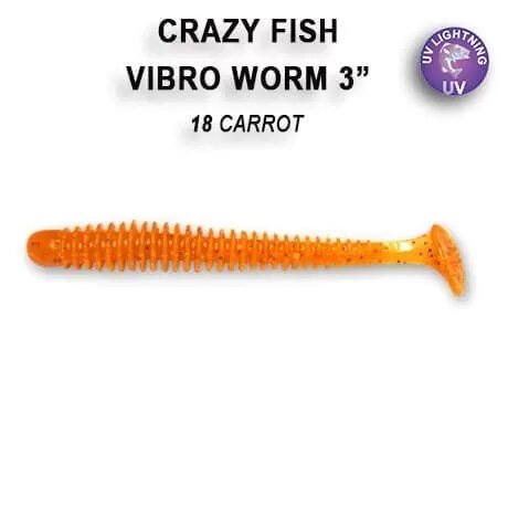 Силиконовая приманка мягкая съедобная Crazy Fish Vibro Worm 3" 75 мм 11-75-18-6 5 шт.