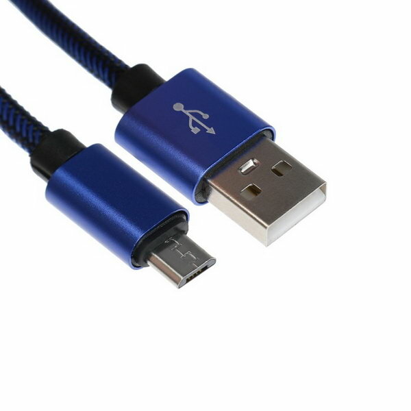 Кабель MicroUSB - USB 2.1 А оплётка нейлон 2 метра синий