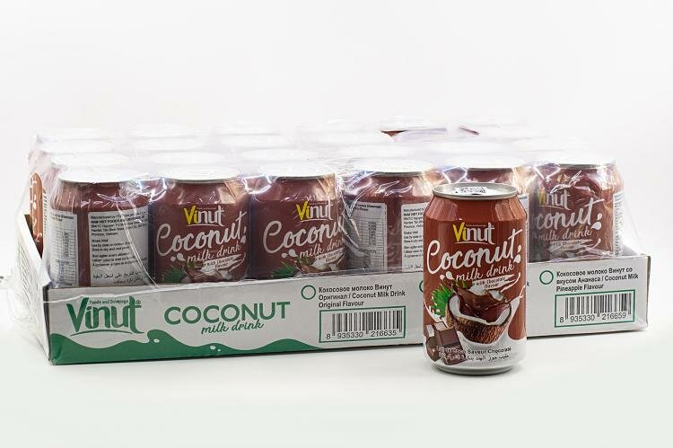 Напиток безалкогольный негазированный Vinut кокосовое молоко со вкусом Шоколада 330 мл ж/б Упаковка 24 шт