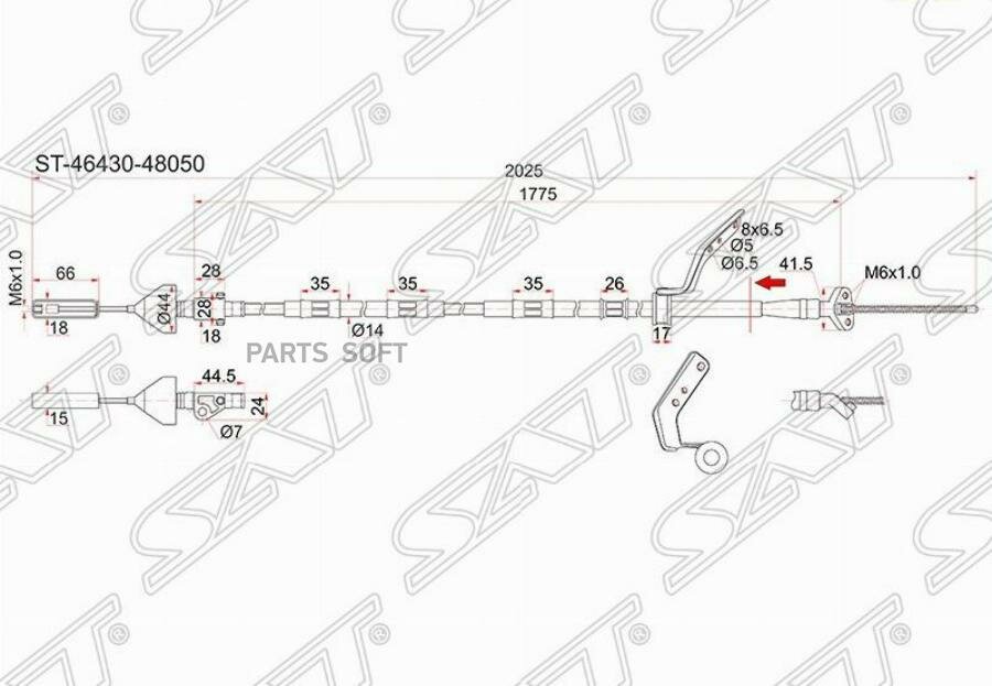 SAT ST4643048050 Трос ручника TY Kluger ACU/MCU20 2WD LH