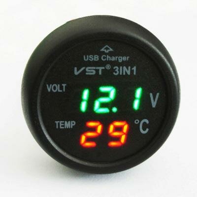 Вольтметр автомобильный VST706-4 12-24 V, термометр, USB 5V 2,1 A зел. цифры, VST