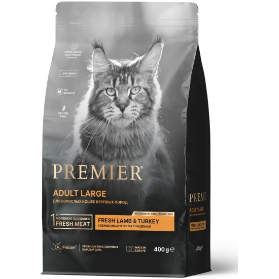 Корм сухой Premier Pet Premier Ягненок для взрослых крупных кошек, 400 г