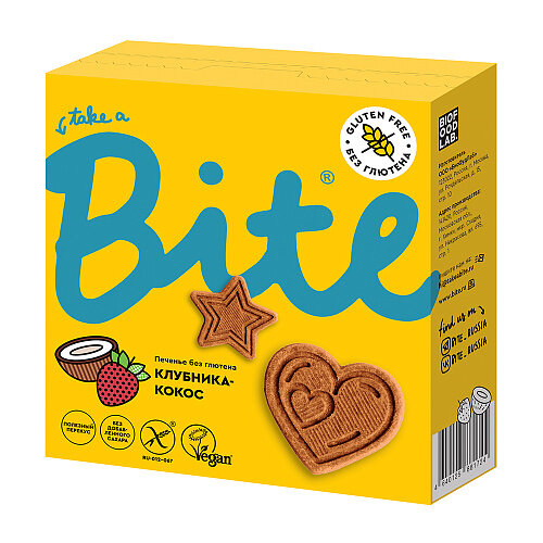 Bite, Печенье "Клубника-Кокос", 115 гр, 2 упаковки