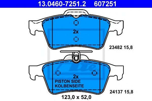 Колодки тормозные дисковые задние для Мазда 3 2009-2013 год выпуска (Mazda 3 BL) ATE 13.0460-7251.2