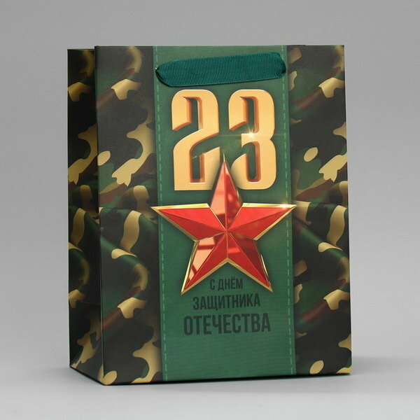 Пакет ламинированный вертикальный «С Днем Защитника Отечества» MS 18 × 23 × 10 см (комплект из 14 шт)
