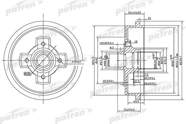 Барабан тормозной задн AUDI 80 72-78 80 78-86 SEAT CORDOBA 93-99 CORDOBA Vario 96- CORDOBA хеч PATRON / арт. PDR1208 - (1 шт)