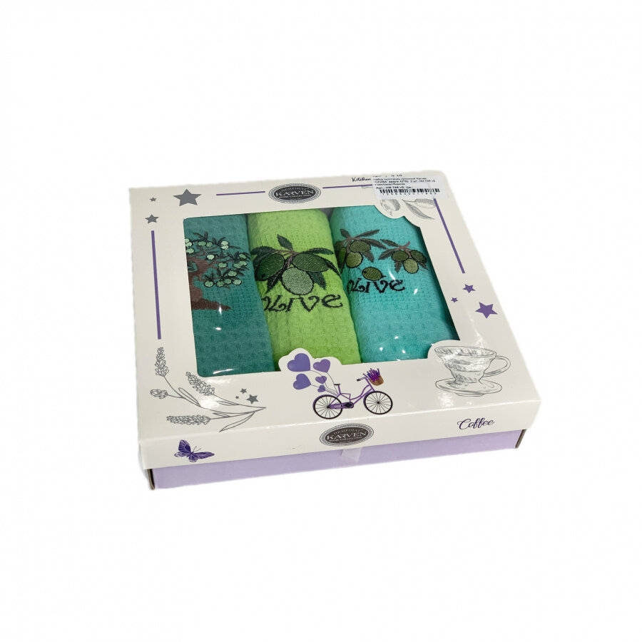 фото KARVEN Кухонное полотенце Олива цвет: зеленый, салатовый, бирюзовый (40х60 см - 3 шт)