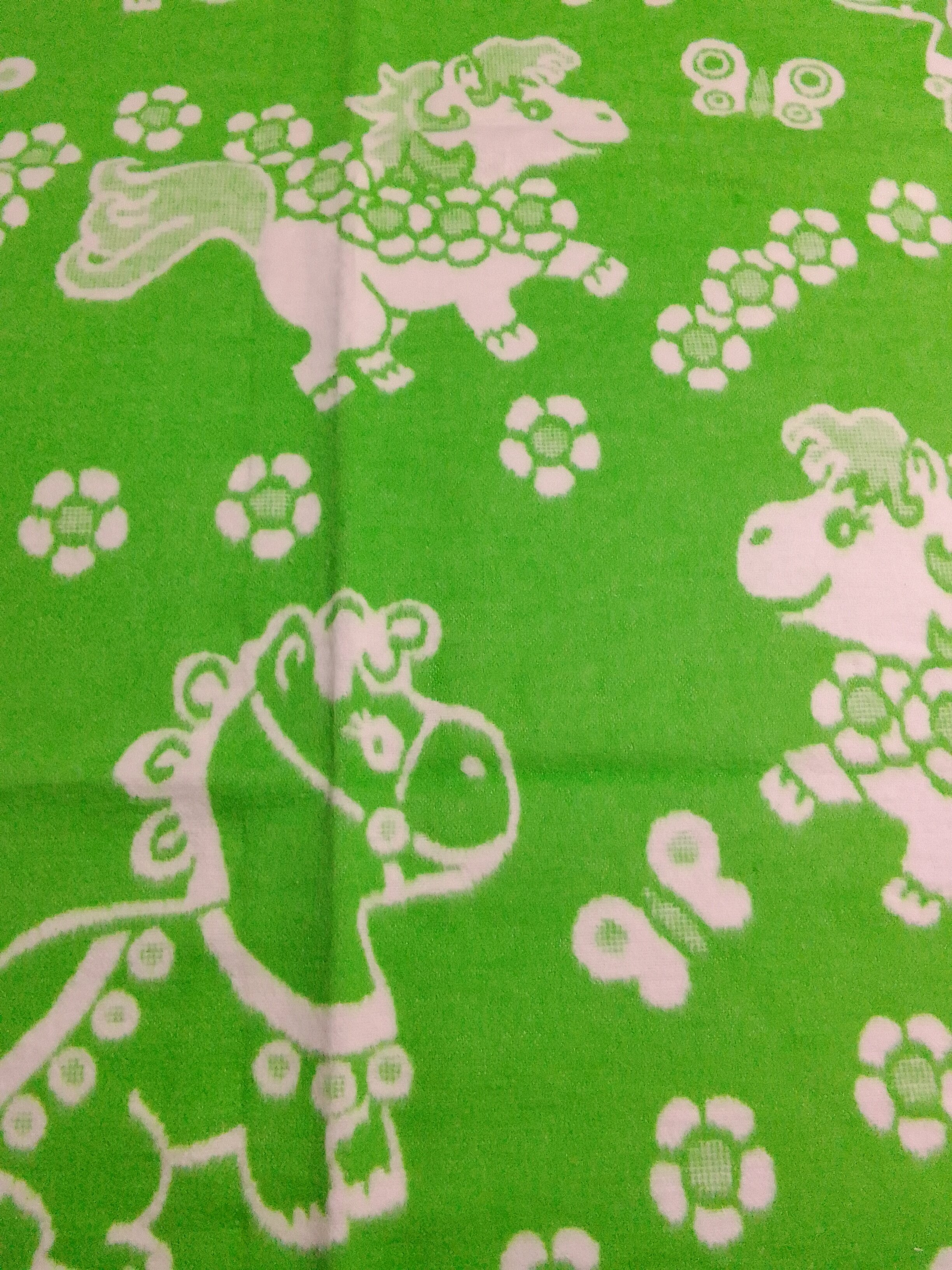 Одеяло байковое детское Ермошка "Цветочные лошадки", 140х100, 57-8ЕТЖ зеленый Т