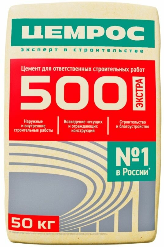 Евроцемент Цемрос цемент ЦЕМ II/А-Ш 425Н М-500 Д20 (50кг) / EUROCEMENT Цемрос портландцемент М500 Д20 Экстра ЦЕМ II/А-Ш 425Н (50кг)