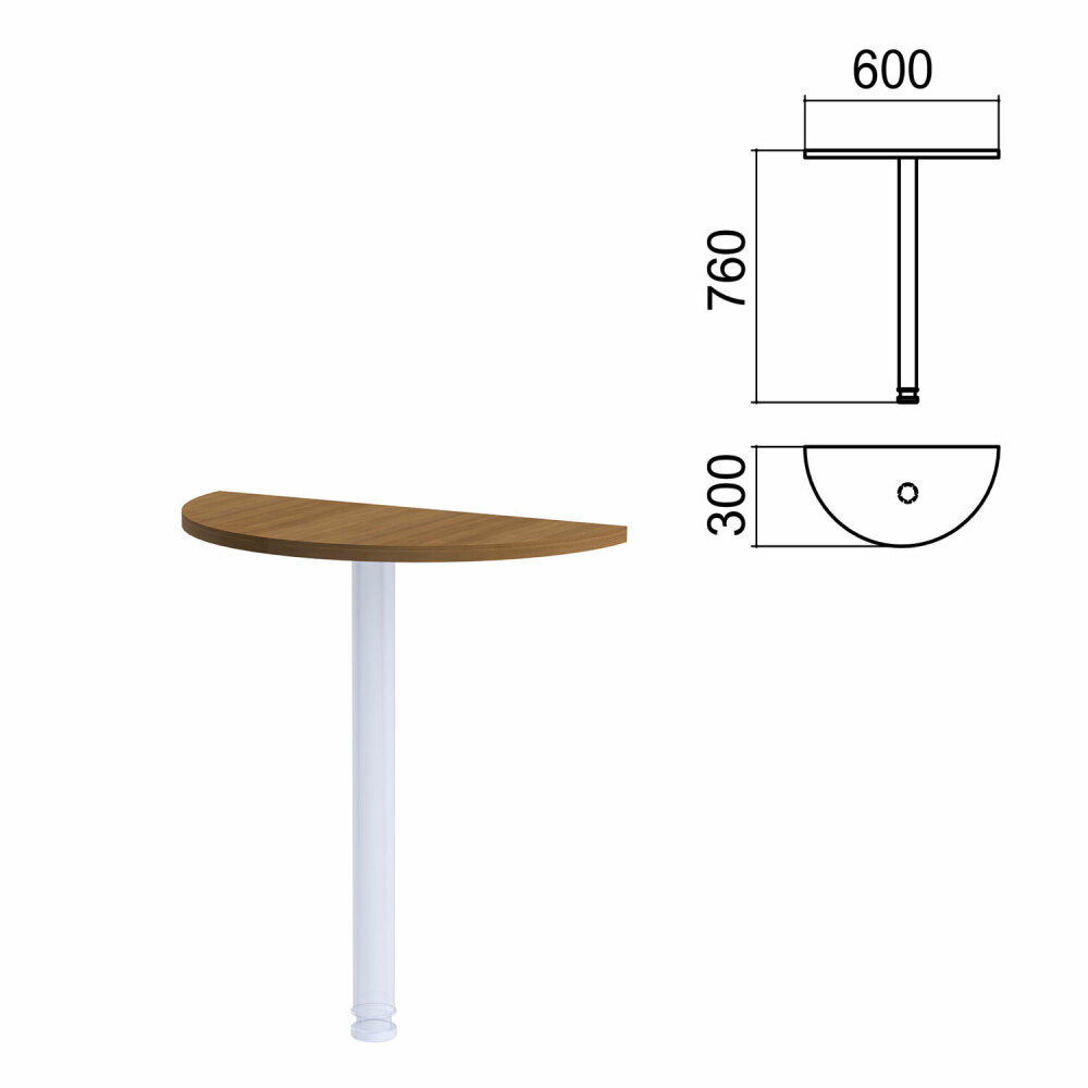 Стол приставной полукруг "Арго", 600х300 мм, без опоры, орех