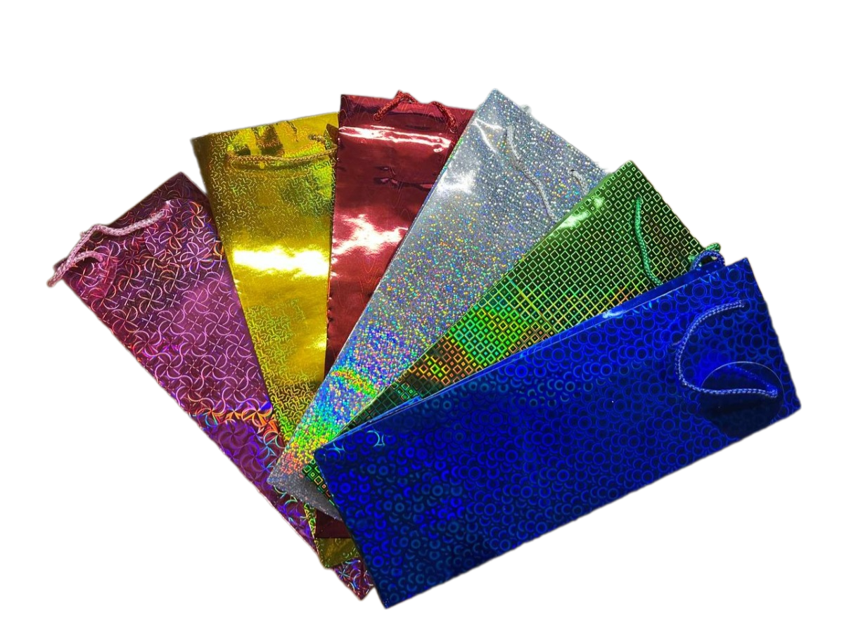 Набор подарочных пакетов с голографическим эффектом, размер13*36*9 см в наборе 6 шт. разных цветов