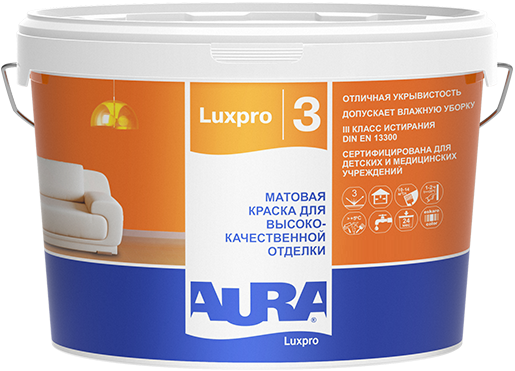 Краска для Стен и Потолков Aura Luxpro 3 0.9л Латексная, Матовая для Высококачественной Отделки / Аура.