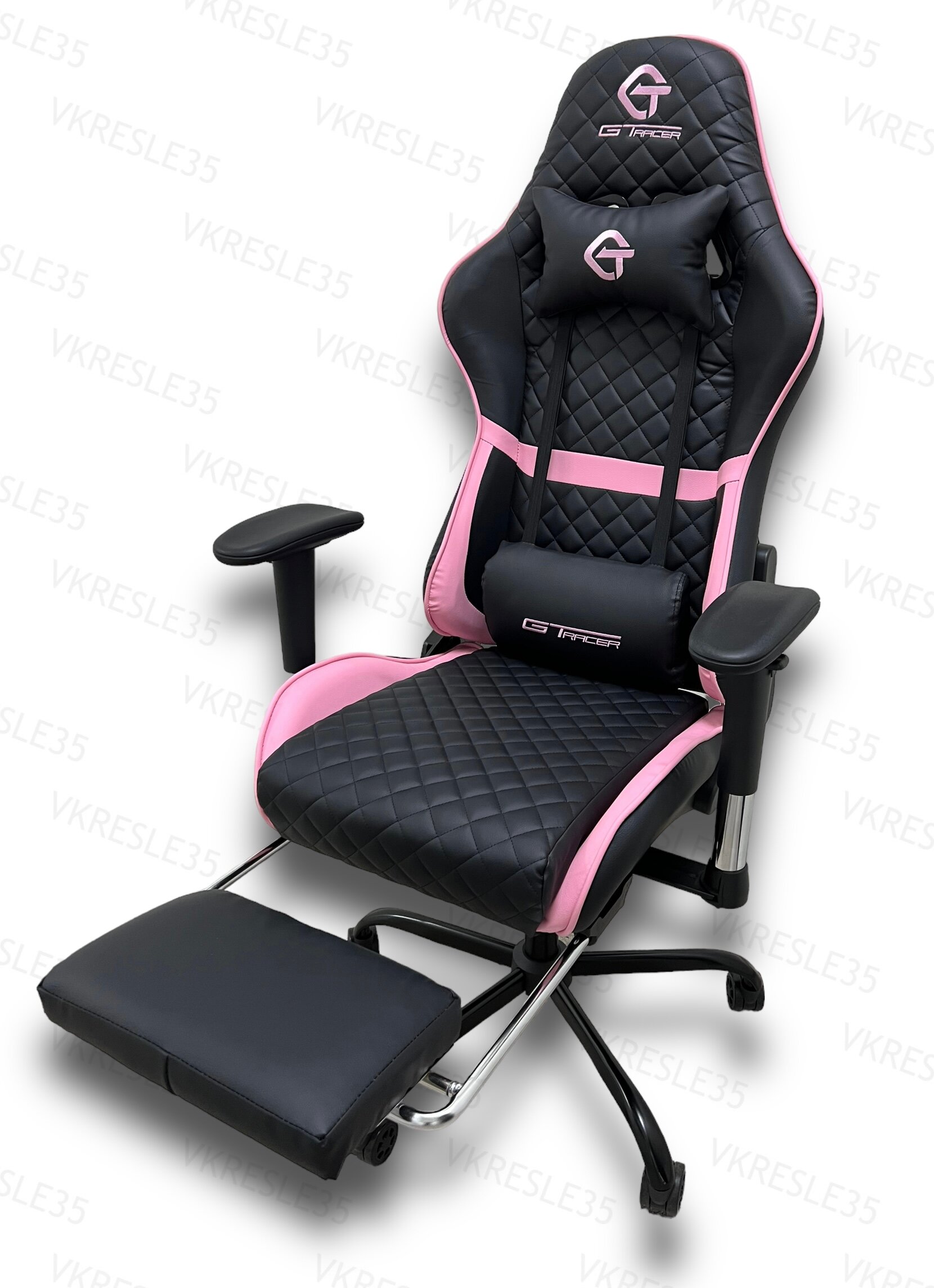 Игровое Компьютерное Кресло,Черно-Розовый, с подставкой для ног