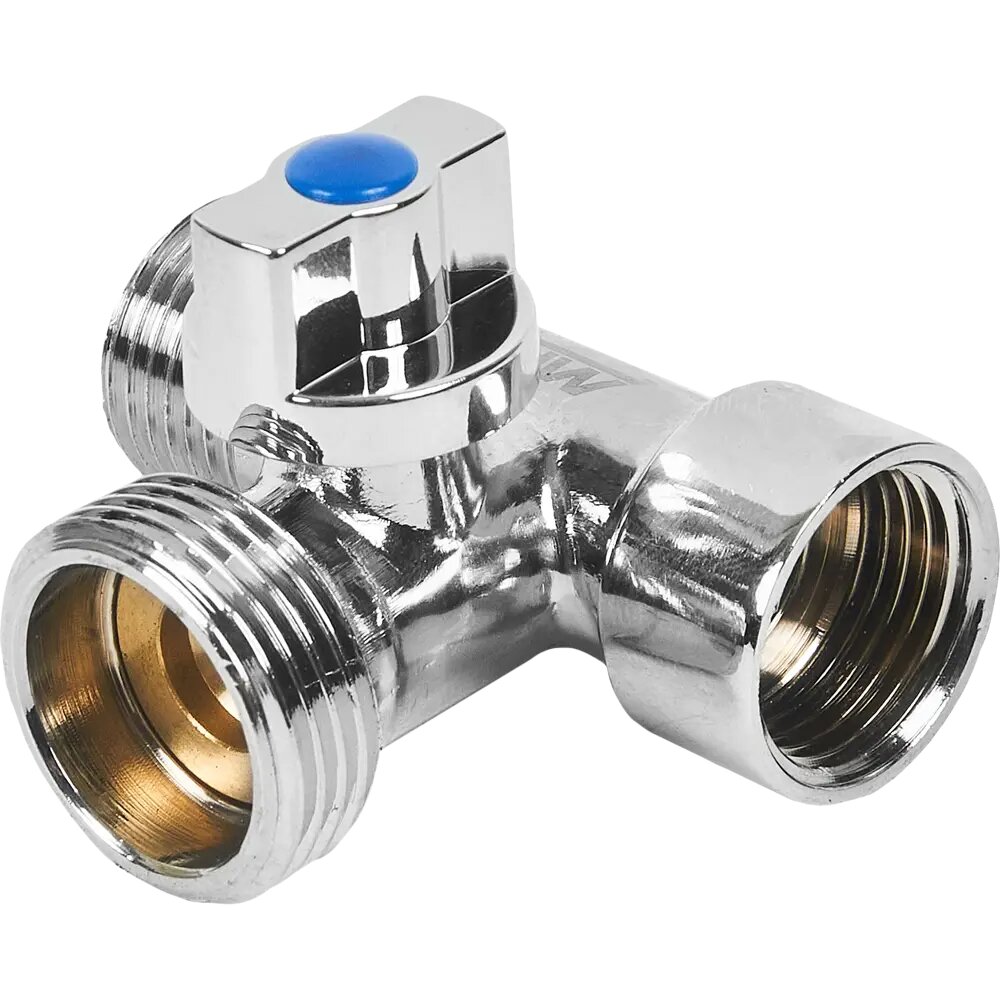 фото Кран шаровой трёхпроходной MPF 1/2"x3/4"x1/2" с отражателем наружная-внутренняя резьба