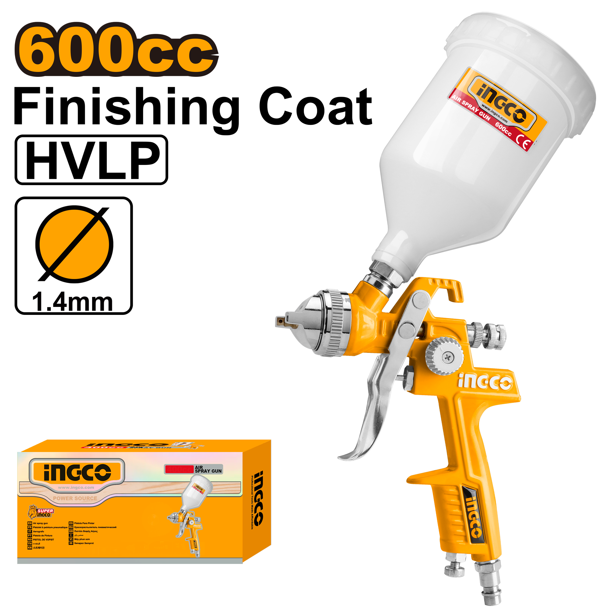 Краскопульт пневматический INGCO ASG1061 INDUSTRIAL 600 мл 1,4 мм