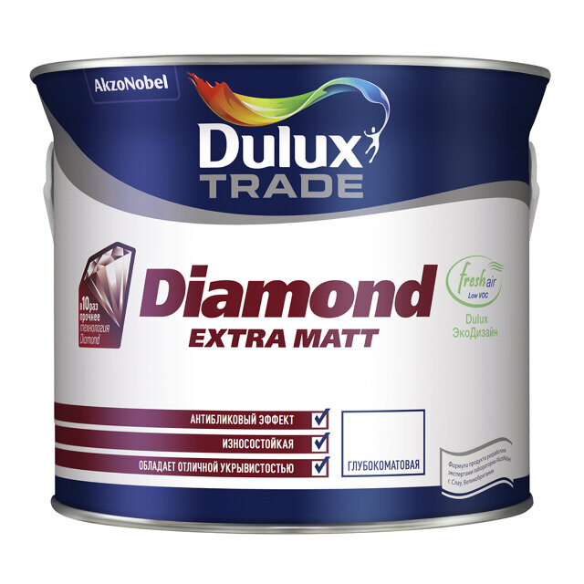 краска в/д DULUX Trade Diamond Extra matt база BW для стен и потолков 25л белая арт.5273934