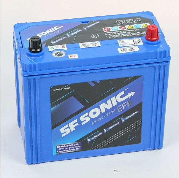 Аккумулятор автомобильный SF SONIC EFB 55B24L 50Ah 520A ОП (238x127x227) B24L тонк. кл 238x127x227