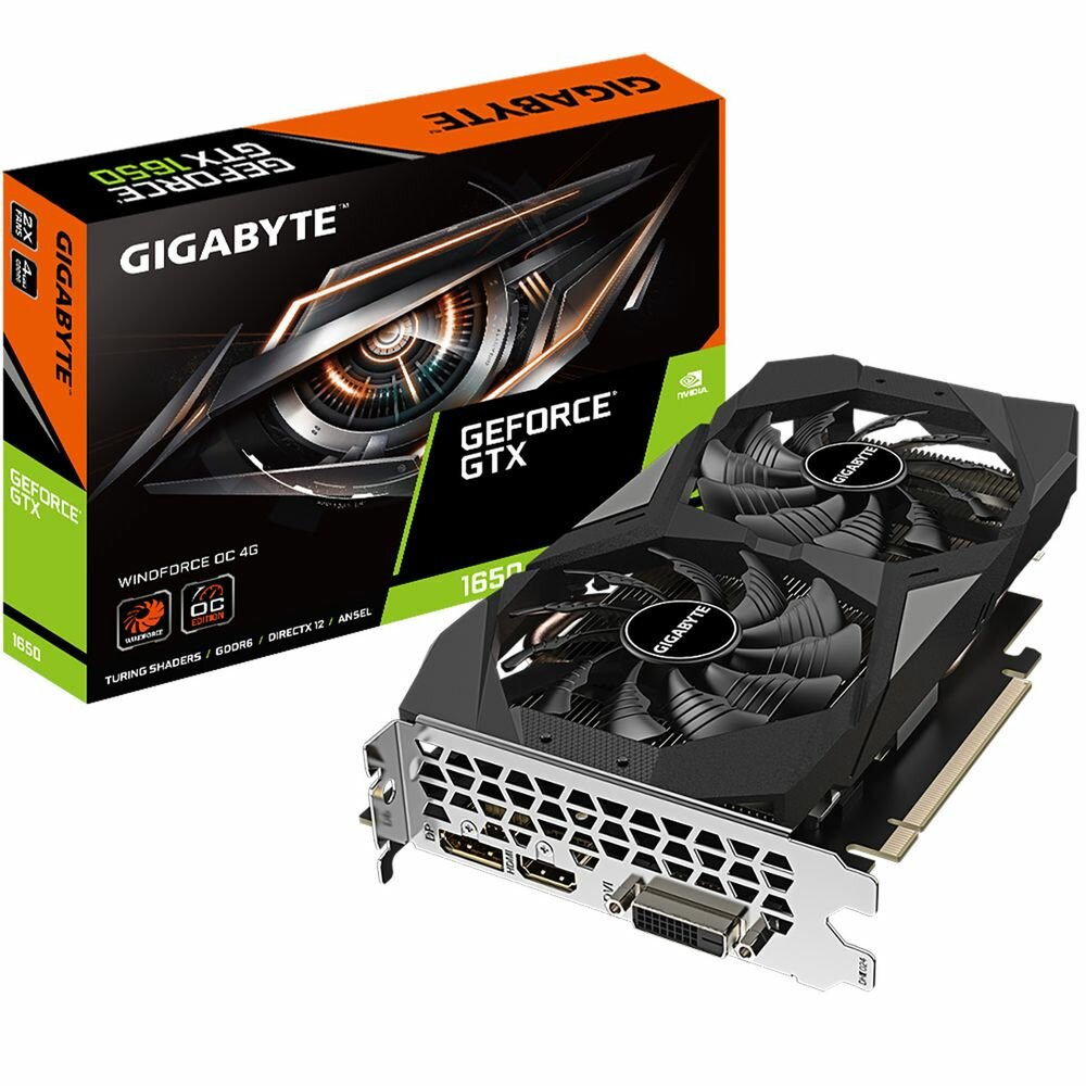 Gigabyte Видеокарта Gigabyte GTX1650 D6 WINDFORCE OC 4GB GDDR6 128-bit DVI HDMI DP 2FAN RTL GV-N1656WF2OC-4GD