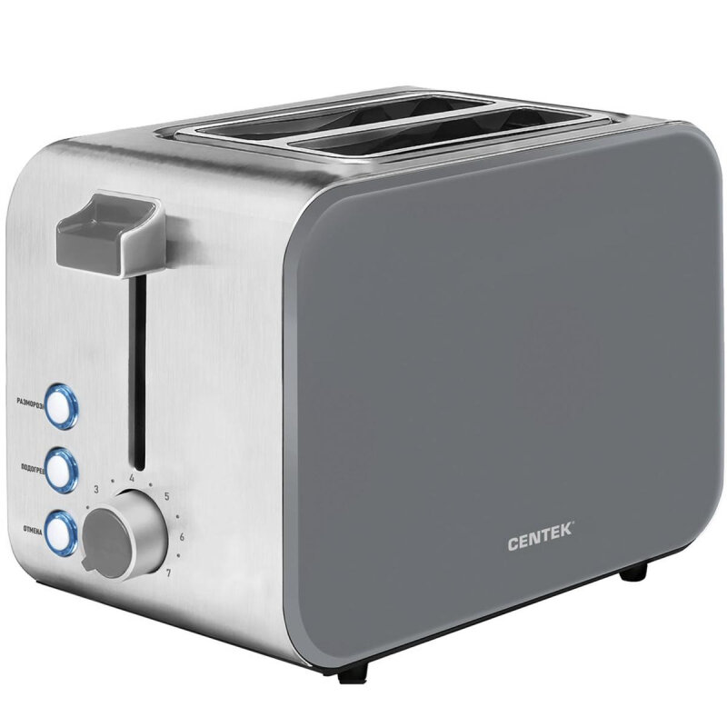 фото Тостер Centek CT-1422 Gray 850Вт, 7 ур. прожарки, 2 тоста
