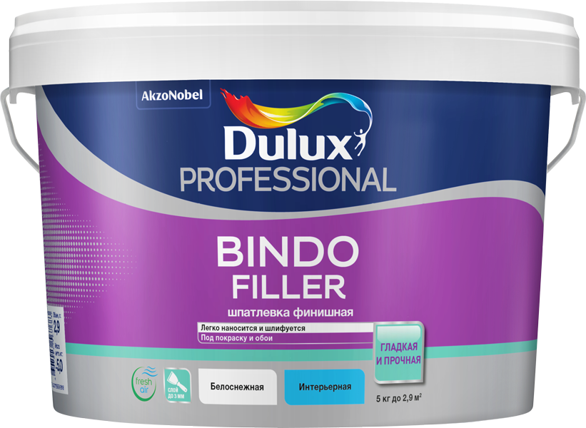 Шпатлевка Dulux Bindo Filler финишная безусадочная под покраску и обои 5 кг