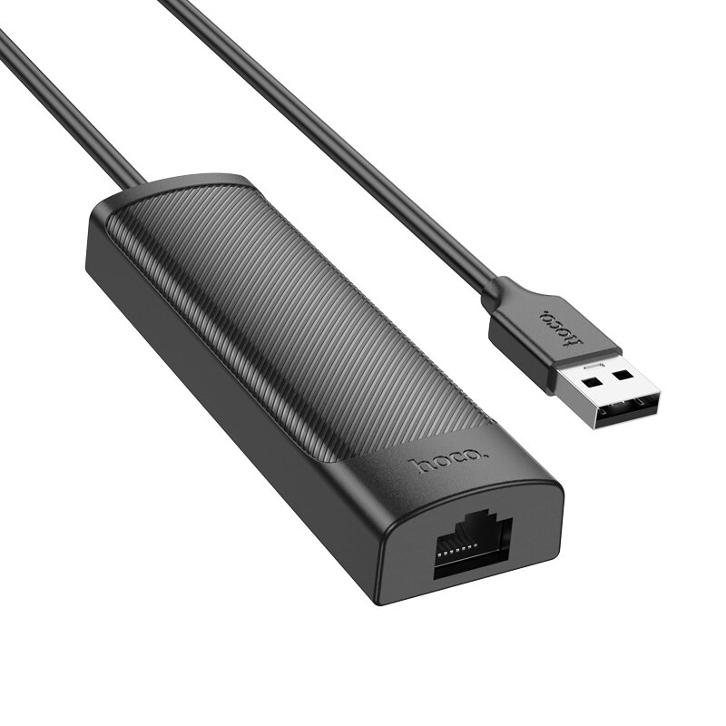 USB Хаб (HB42) с 1 USB на 3 USB 2.0+RJ45 100Mbps, HOCO, L=1.2M, черный