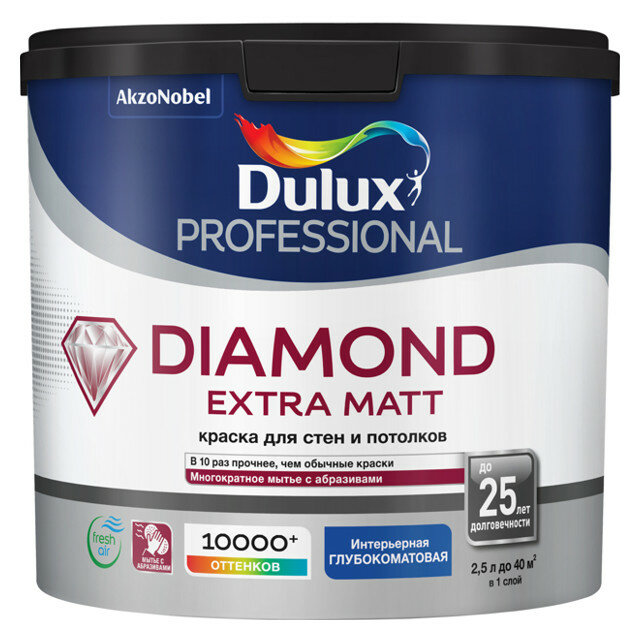 краска в/д DULUX Trade Diamond Extra matt база BС для стен и потолков 225л бесцветная арт.5273958