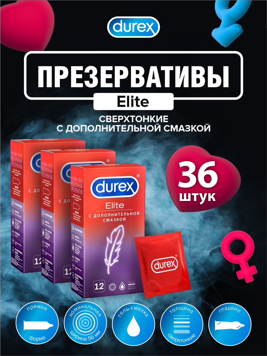 Презервативы DUREX Elite сверхтонкие с дополнительной смазкой 12 шт./упак. х 3 шт.