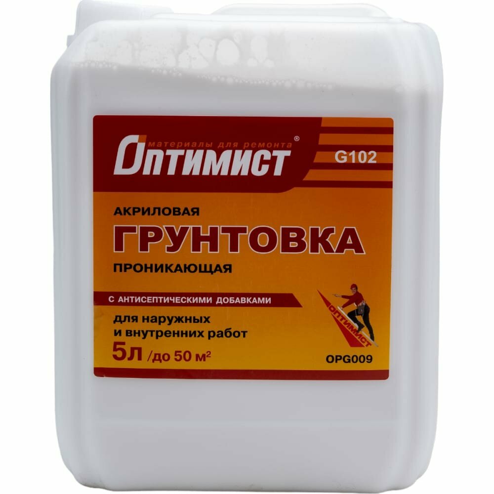 фото Проникающая акриловая грунтовка для наружных и внутренних работ оптимист g102 opg009