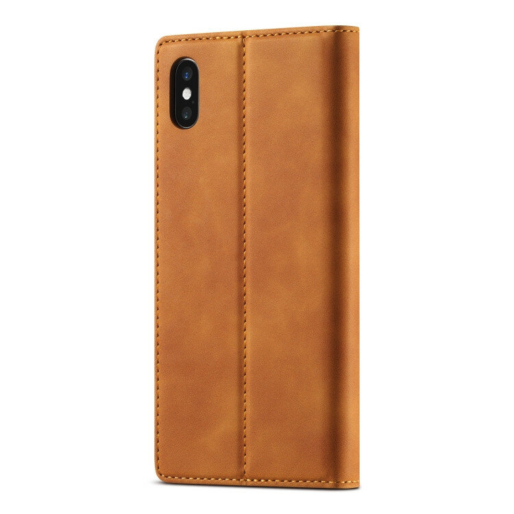 Кожаный чехол книжка LC.IMEEKE для iPhone X / XS с разъемом для карт и подставкой (Brown)