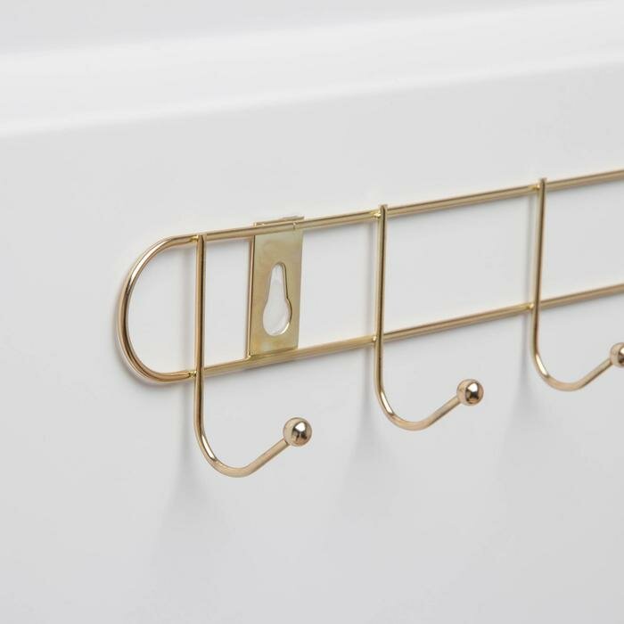 Вешалка настенная на 6 крючков Доляна «Лайт», 35×5×4 см, цвет золотой - фотография № 3