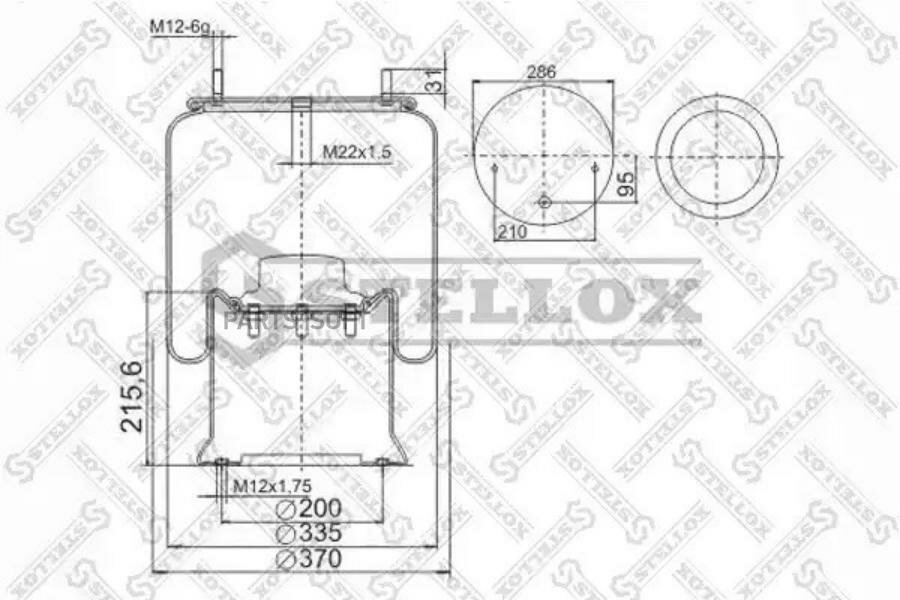 90-29261-SX_пневмоп. со стак! 2шп. М12 смещ. 25. 1шт. М22x1.5 смещ. 95 снизу 4шп. М12 \SAF 2926V STELLOX / арт. 9029261SX - (1 шт)