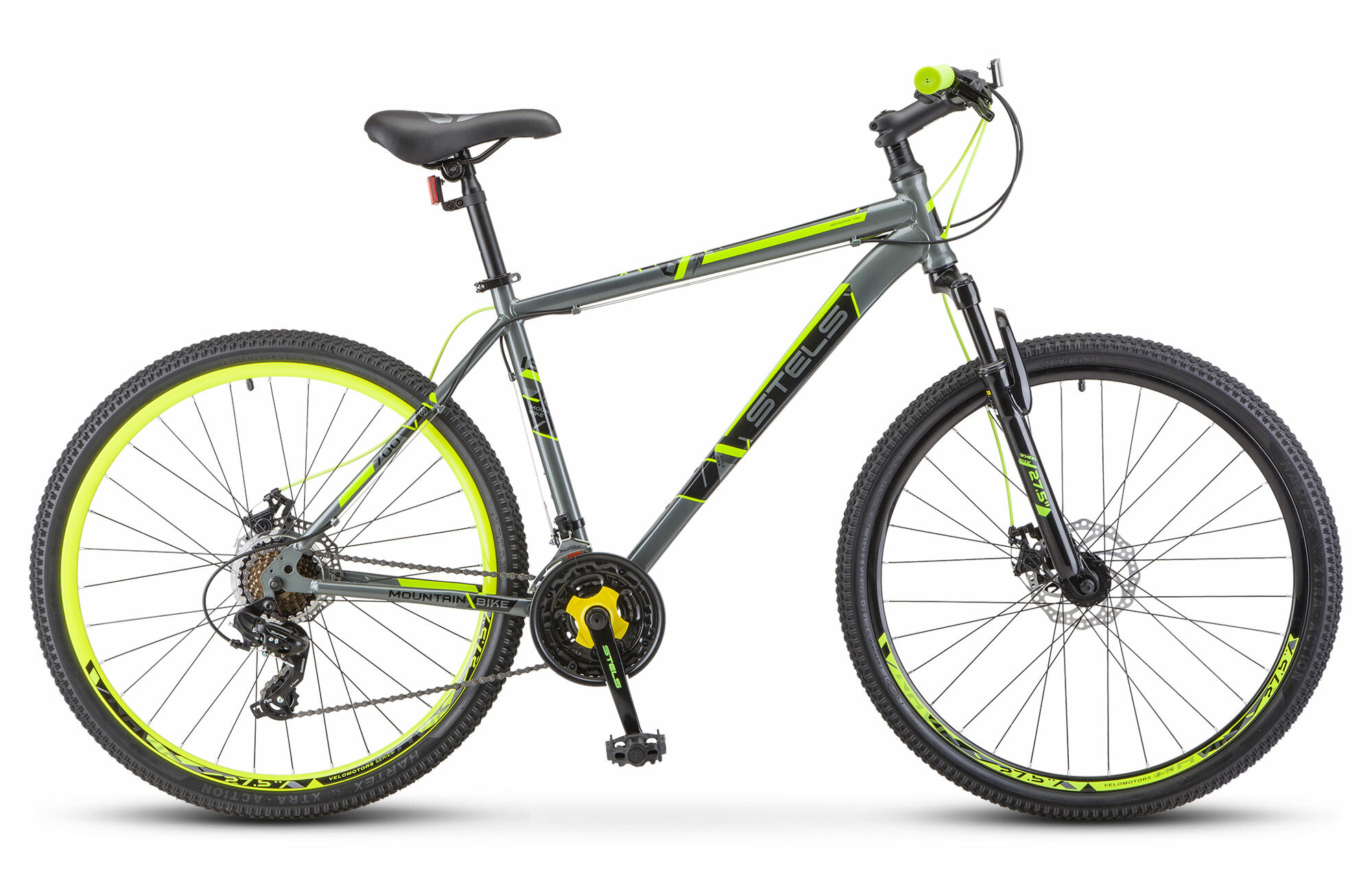 Велосипед STELS NAVIGATOR-700 MD 27,5, колесо 27,5', рост 21', сезон 2023-2024, серый/желтый