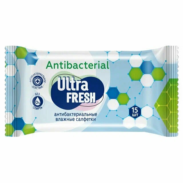 Салфетки влажные Ultra Fresh antibacterial 15шт