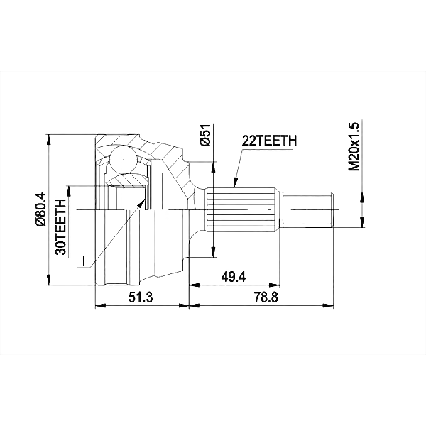 PATRON PCV1096 (191598099 / 19159899 / 321498099A) шрус наружн к-кт 22x51x30 audi: 80 / 90 8.80-4.88, VW: Passat (Пассат) 1.3-2.0