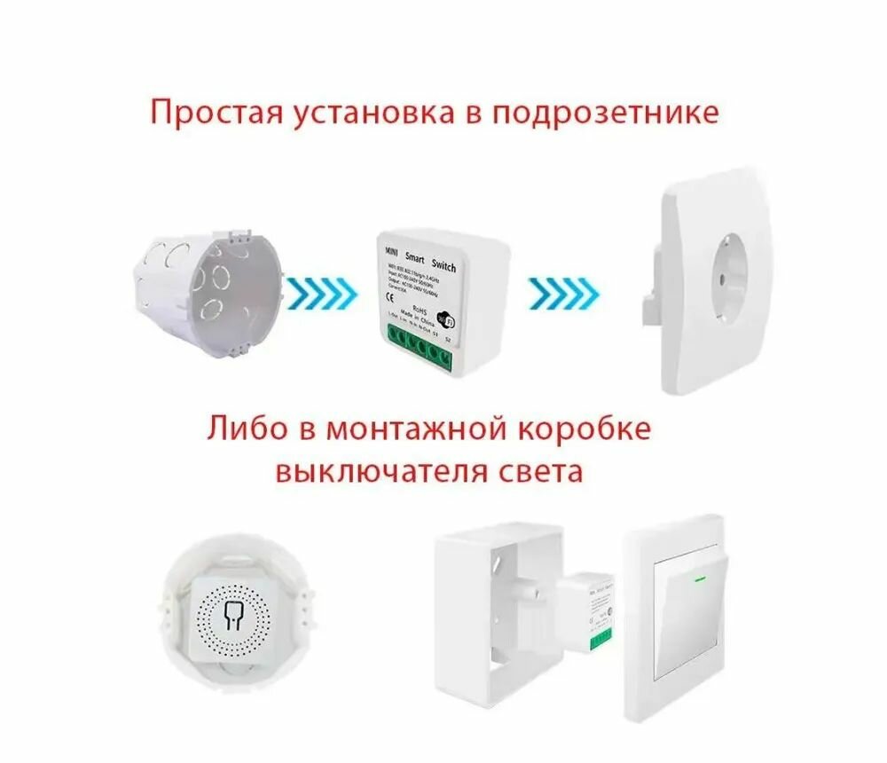 Мини переключатель WiFi реле mini Smart Switch WI-Fi 16A. Алиса, Alexa, Google Home, Маруся. WiFi Smart реле 16A в подрозетник для умного дома