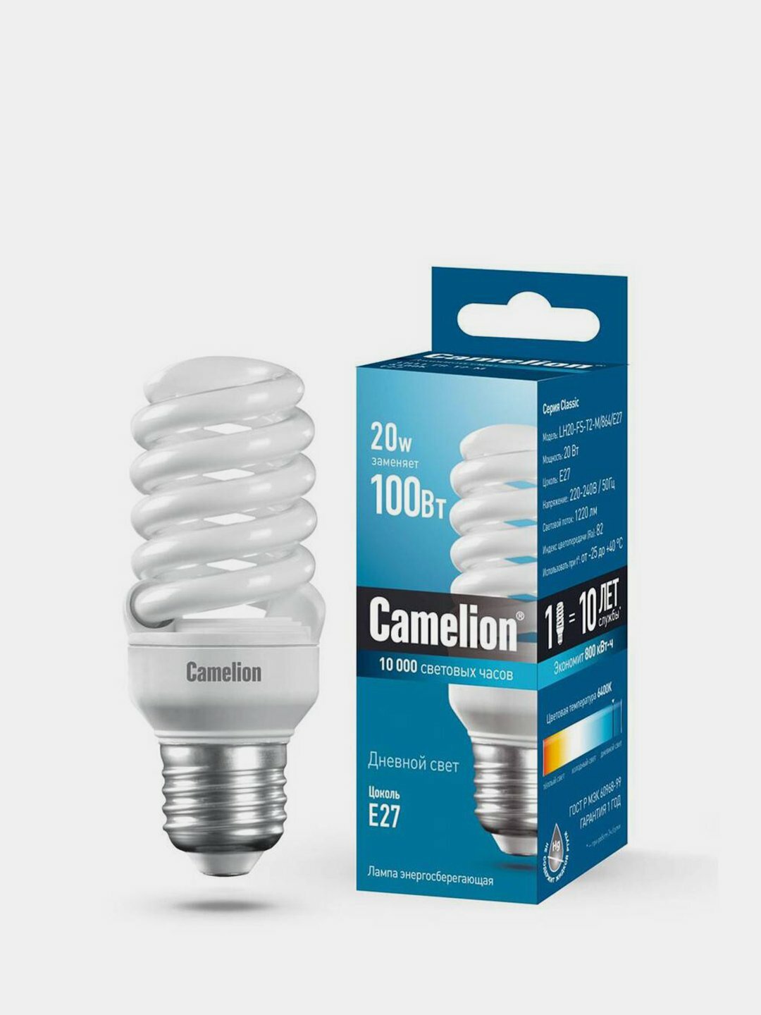 Camelion LH20-FS-T2-M/864/E27, энергосберегающая лампа 20Вт 220В, дневной свет 6400К