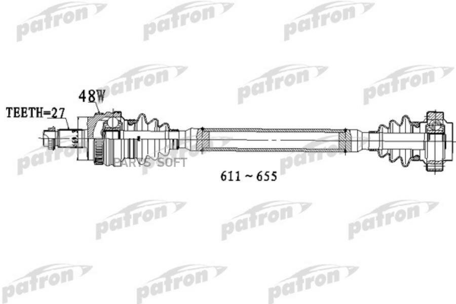 Полуось задняя левая 27x611x69.3 ABS: 48T BMW: 1 04- PATRON PDS0308 | цена за 1 шт