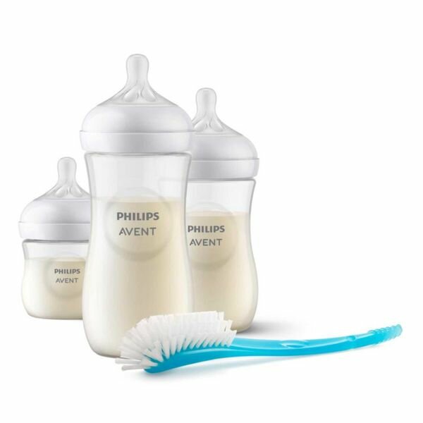 Набор для новорожденных Natural Philips Avent: Бутылочка 125мл+Бутылочка 260мл+Бутылочка 330мл+Щеточка для мытья бутылок