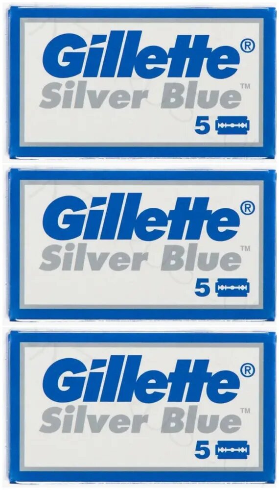 Gillette Silver Blue двусторонние лезвия для Т-образного станка для бритья, 15 шт.