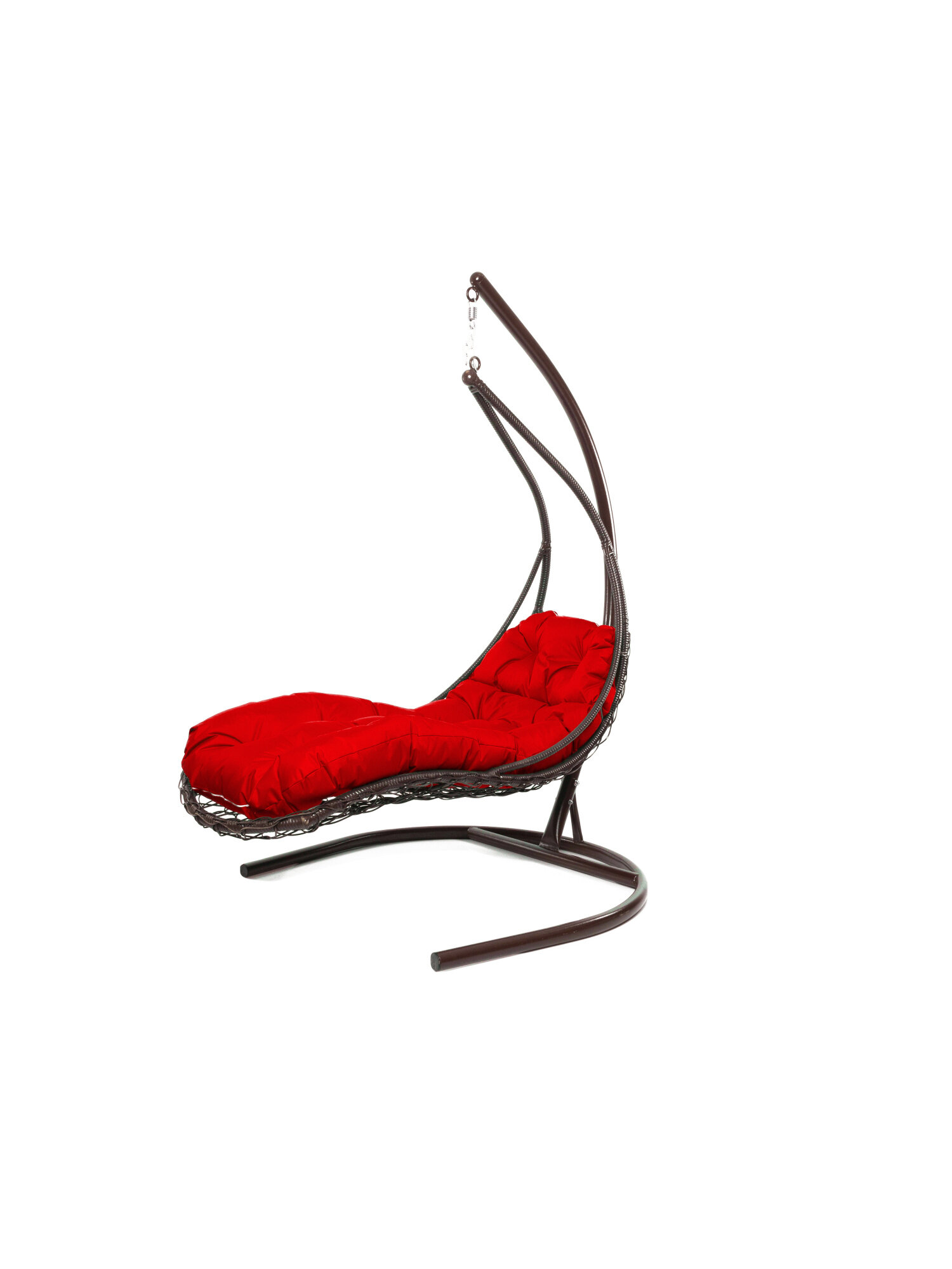 Подвесное кресло M-group лежачее с ротангом коричневое красная подушка