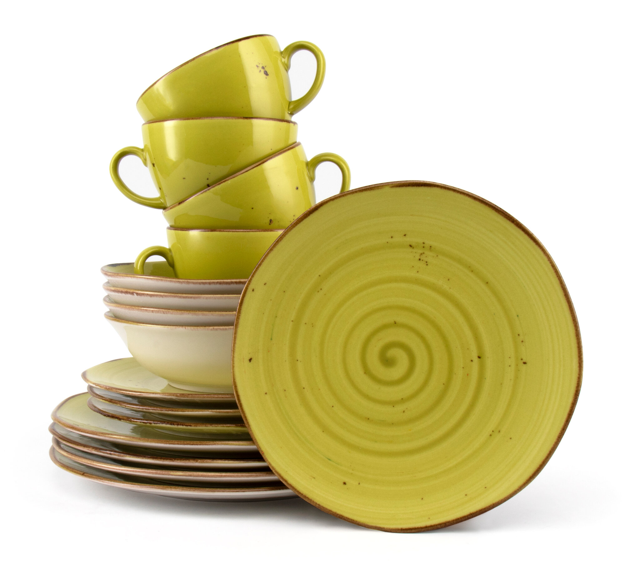 Набор столовой посуды 16 предметов TULU PORSELEN Reactive (по 4шт: обеденная 27см, десертная 21см, салатник 18см, кружка 320мл) Lime green фарфор